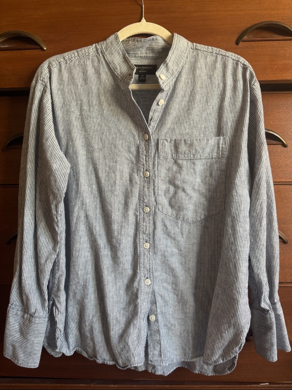 Banana Republic Collarless Striped Button-Down Shirt
